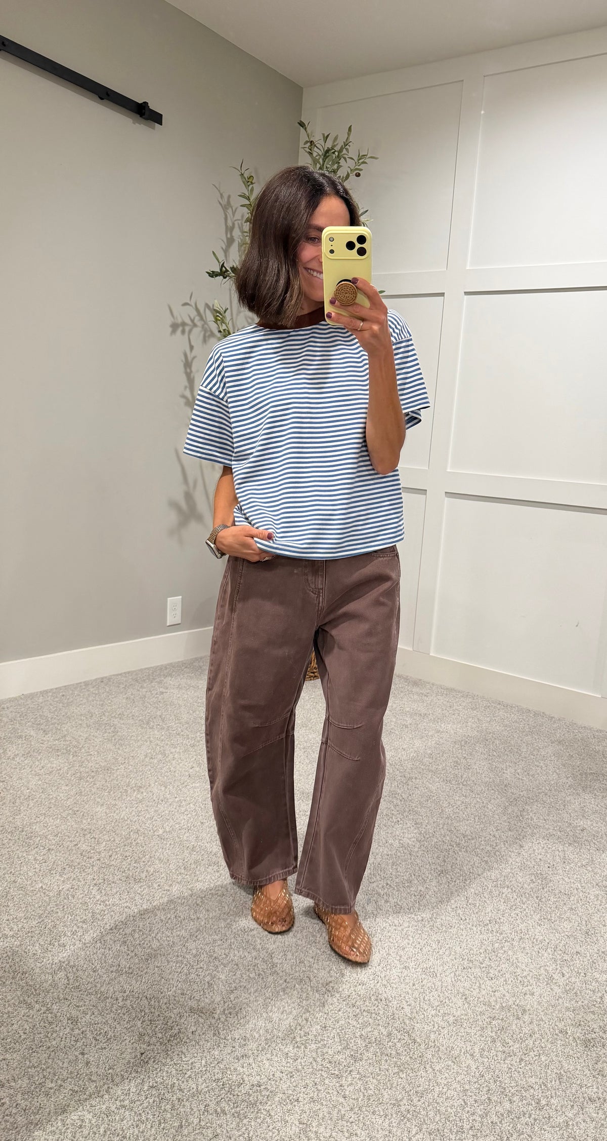 Jude Striped Tee | Dusty Blue/Brown
