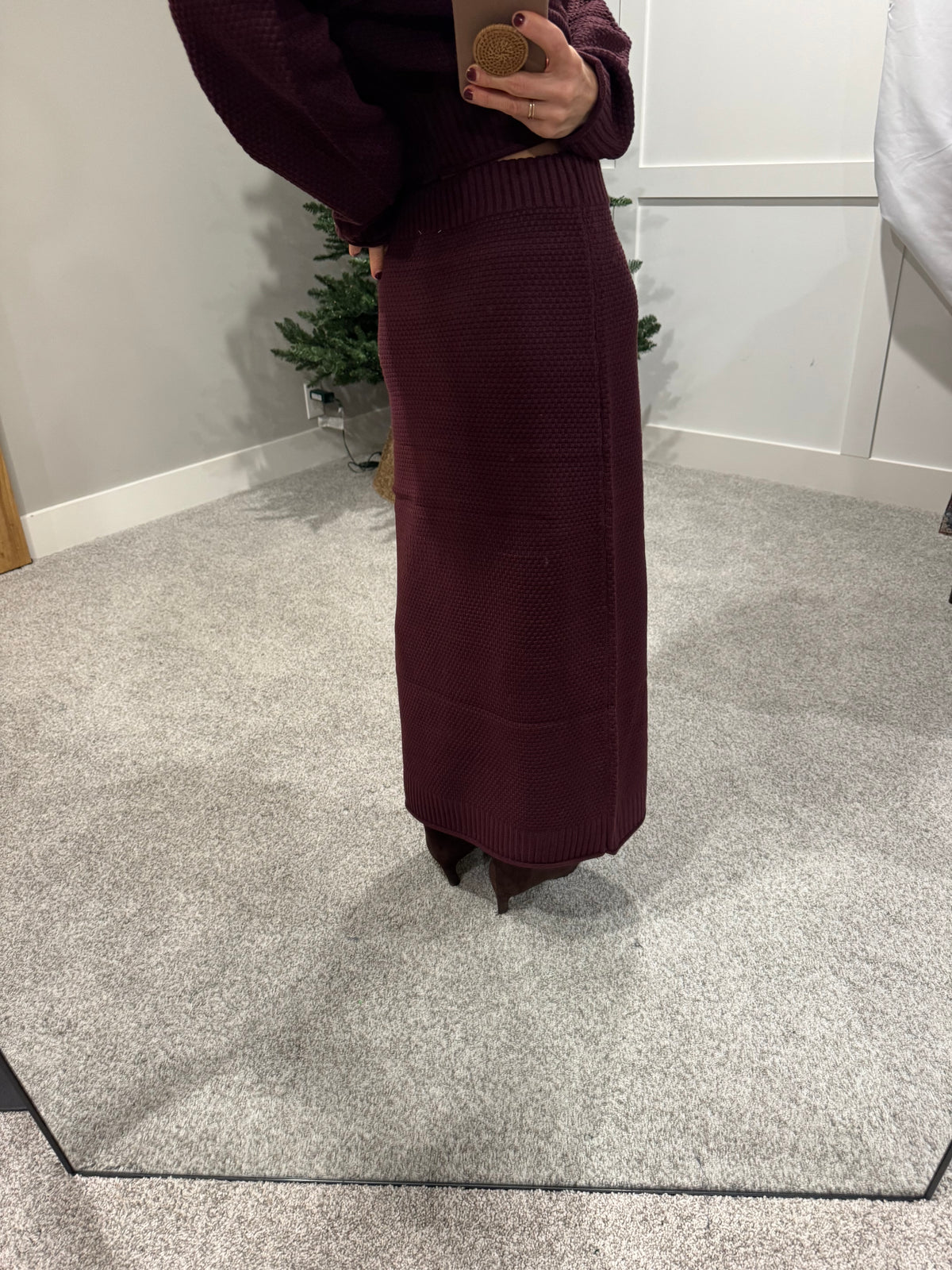 Textured Knit Skirt | Dark Cherry