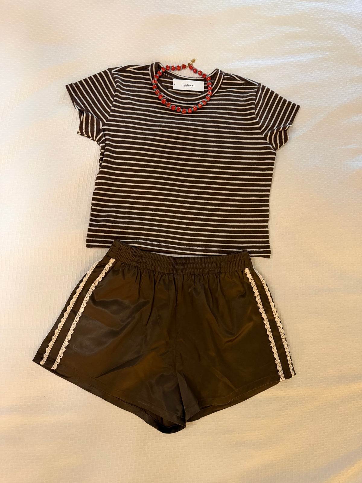 French Terry Striped Set | Brown/Cream