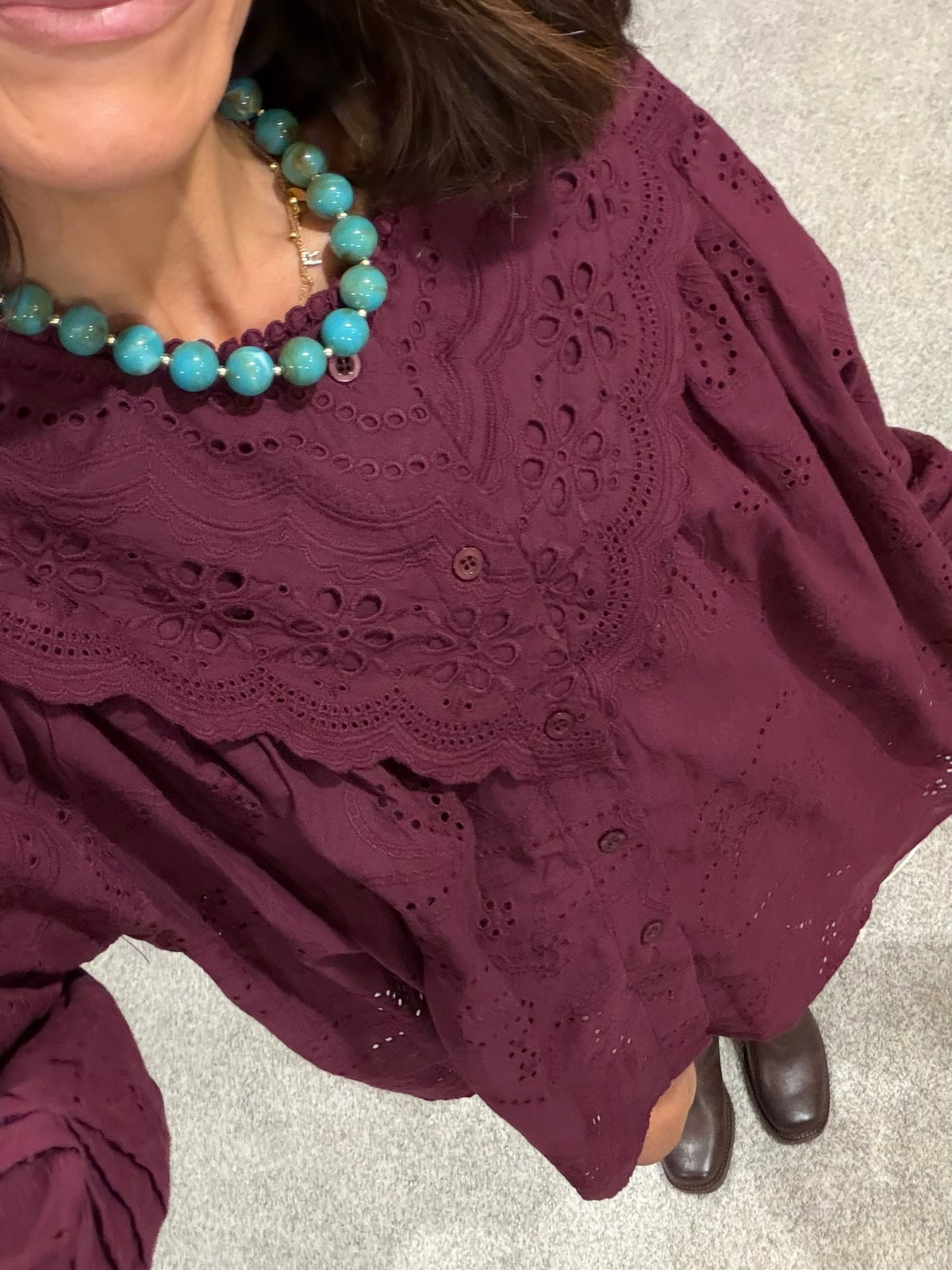 Eyelet Embroidered Blouse | Wine