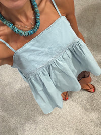 Embroidered Pale Blue Tank