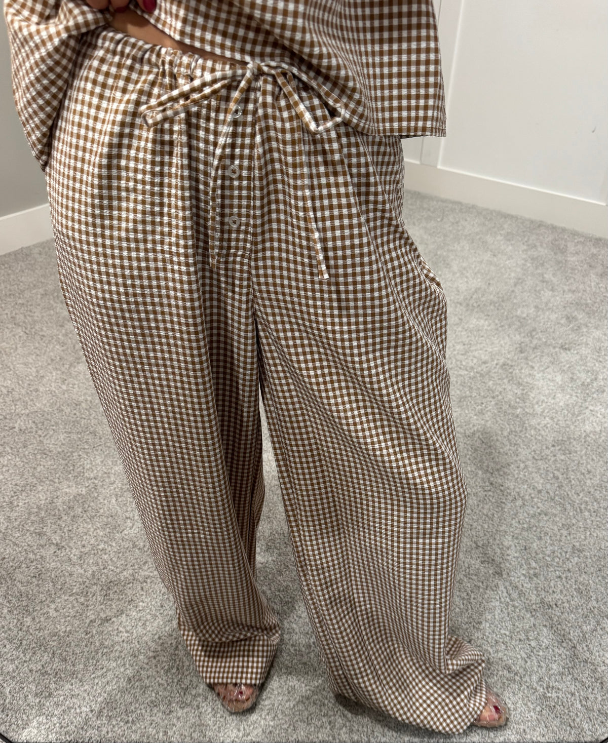 Gingham Wide Leg Pants | Brown