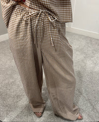 Gingham Wide Leg Pants | Brown
