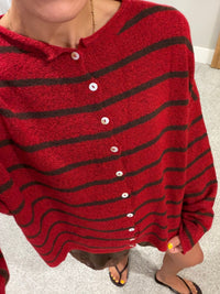 Cabana-Striped Piper Cardigan | Red/Brown