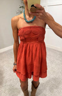 Crochet Cotton Babydoll Romper | Rust