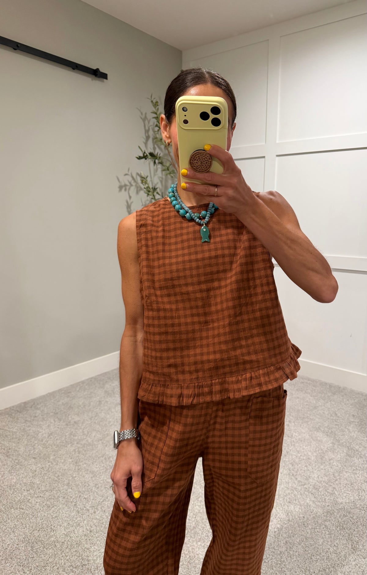 Autumn Gingham Set | Cognac Brown