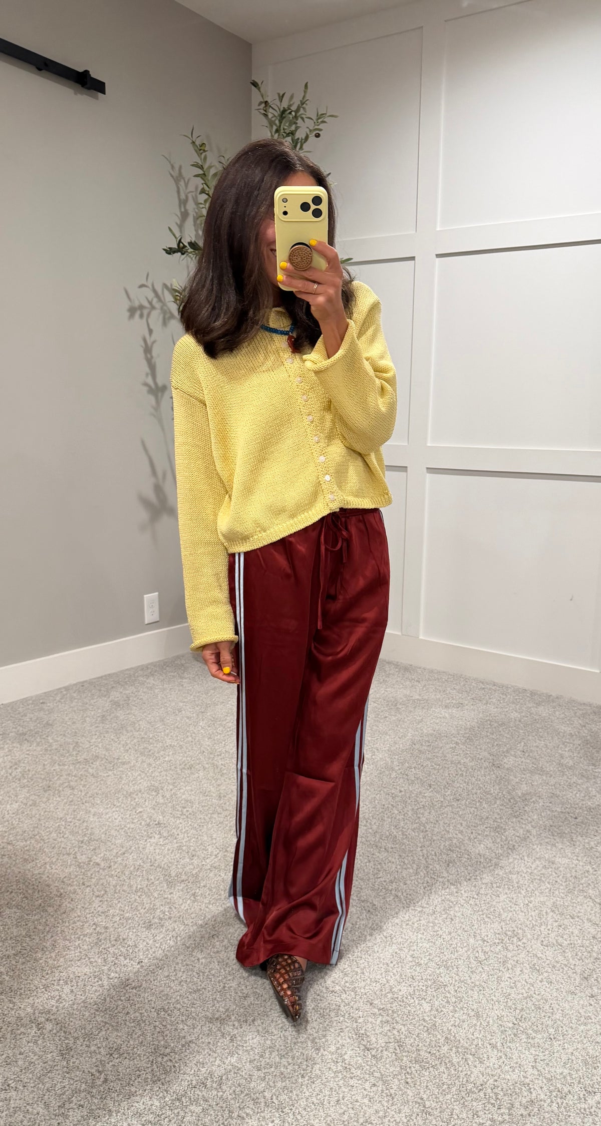 Adele Satin Track Pants | Maroon/Light Blue
