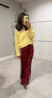 Adele Satin Track Pants | Maroon/Light Blue