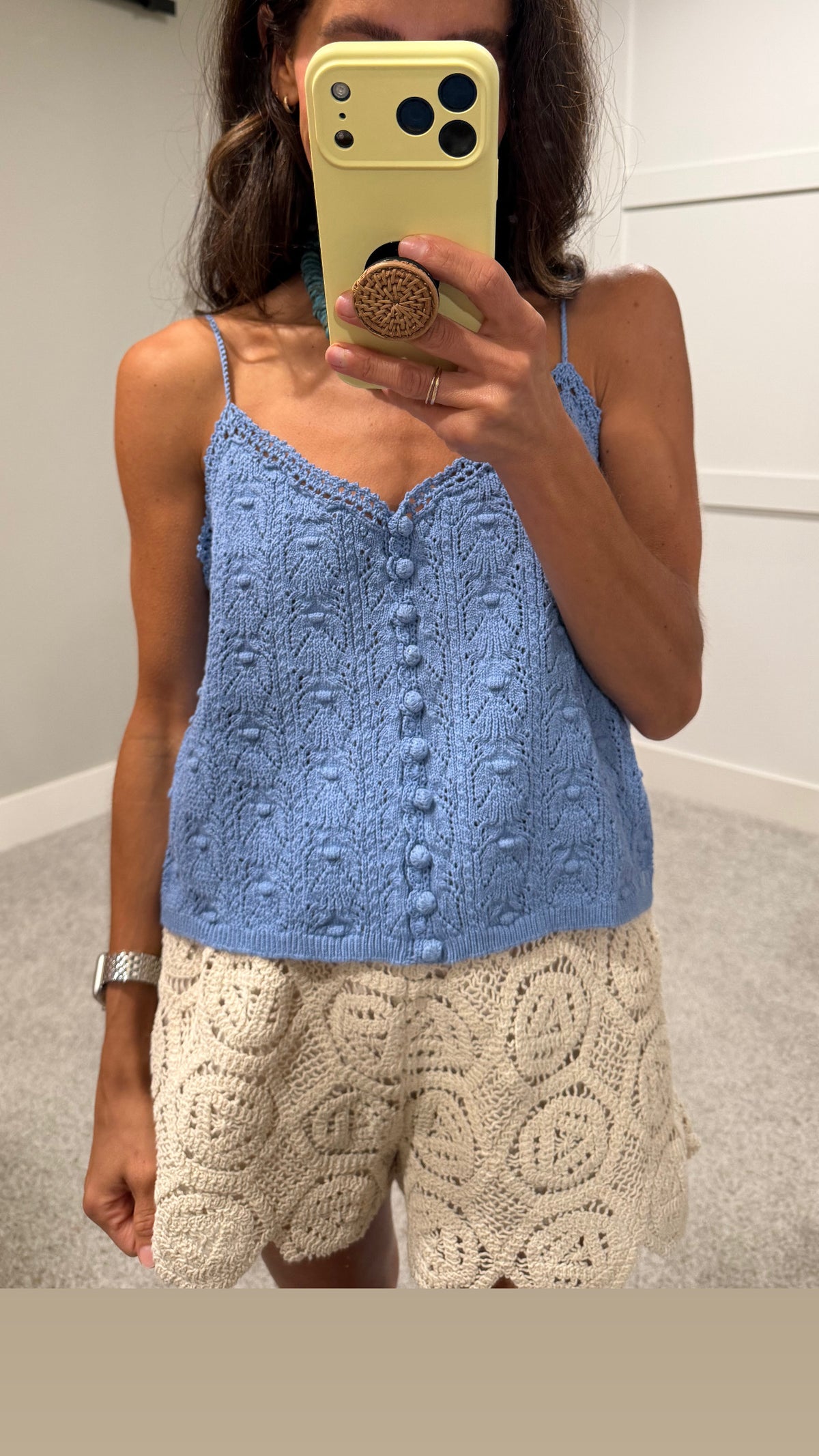 Cane Crochet Knit Cami | Blue