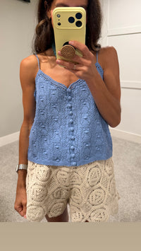 Cane Crochet Knit Cami | Blue