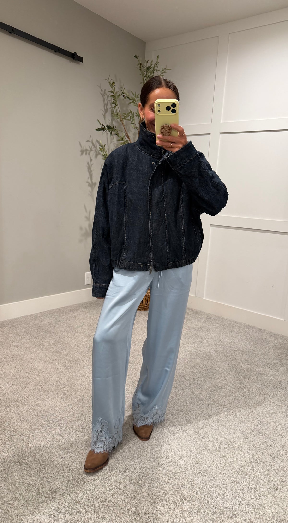 Harper High Neck Dark Denim Jacket