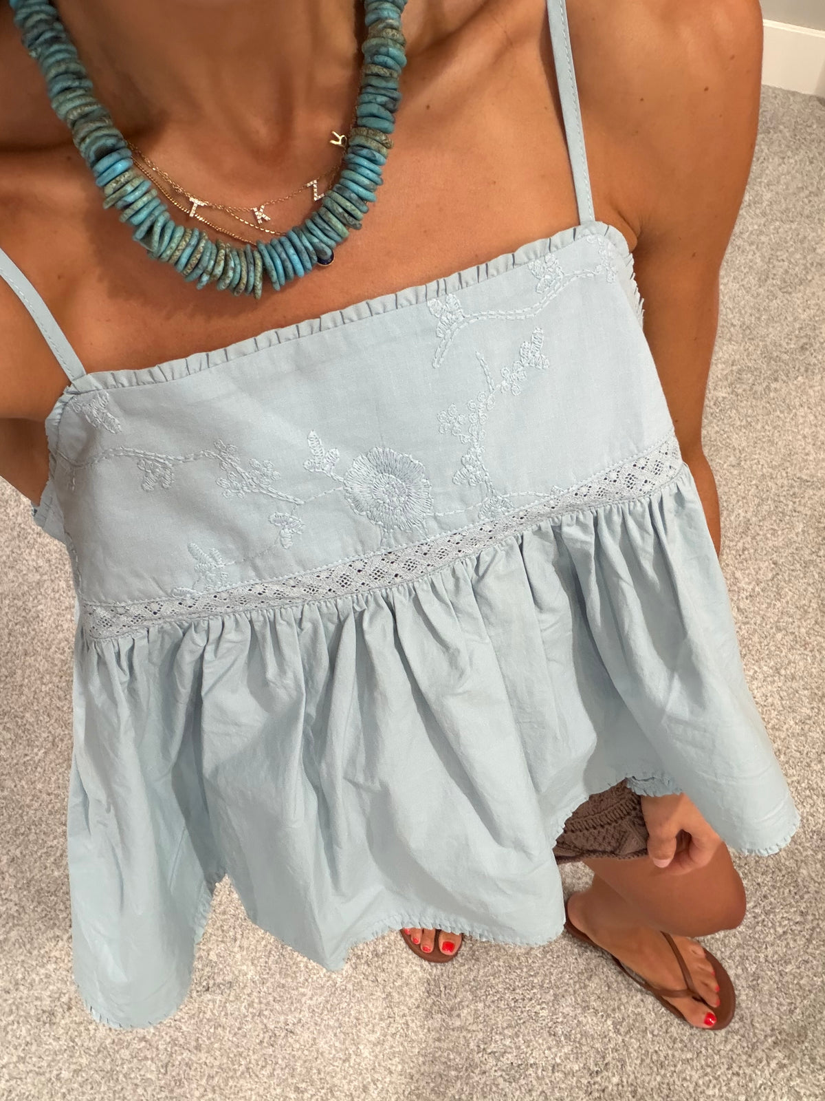Embroidered Pale Blue Tank