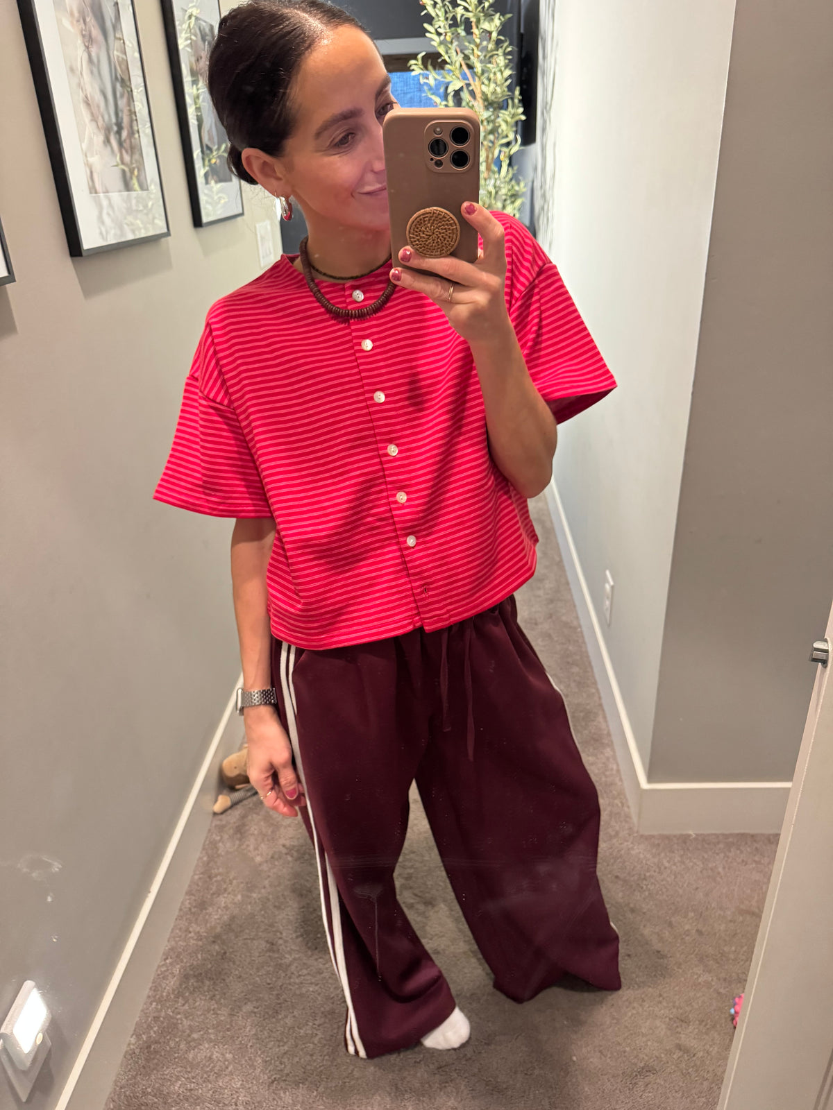 Cherry Pink Striped Top
