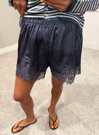 Lace Trim Shorts | Dusty Navy Blue