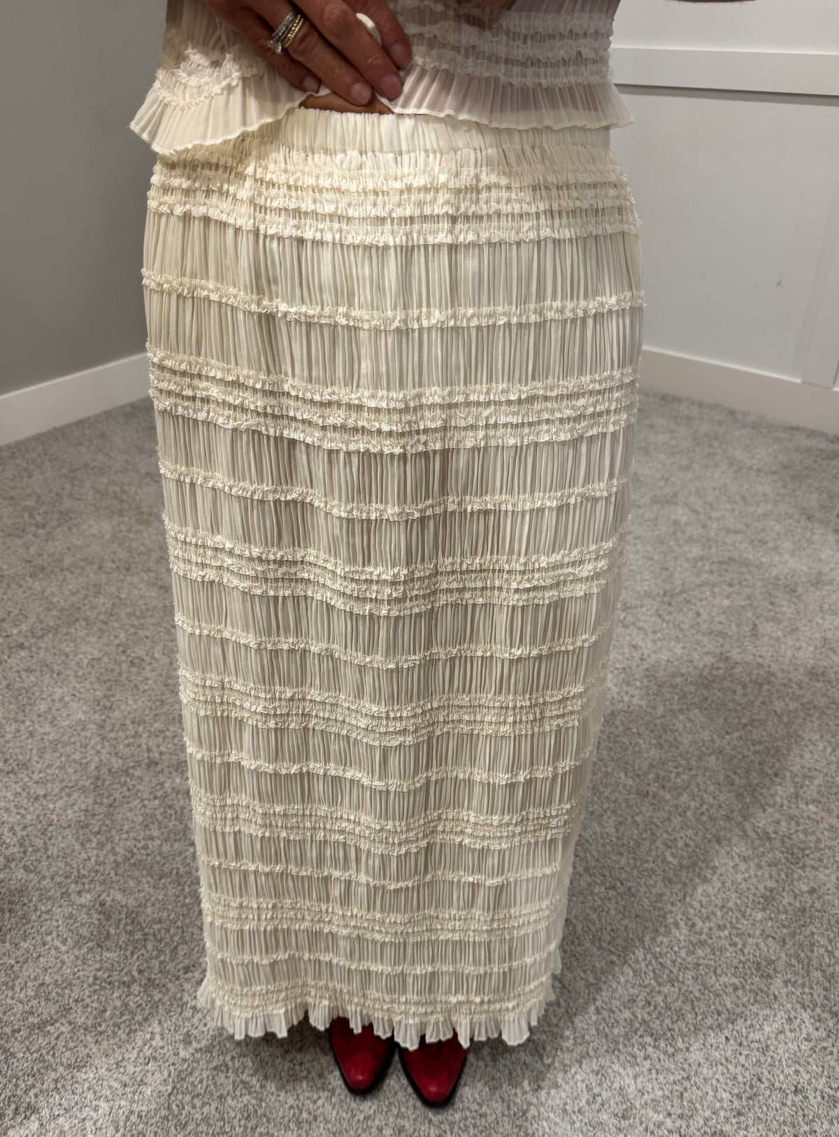 Ava Crinkle Chiffon Skirt | Cream