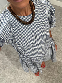 Charlie Gingham Puff Sleeve Dress | Navy Blue