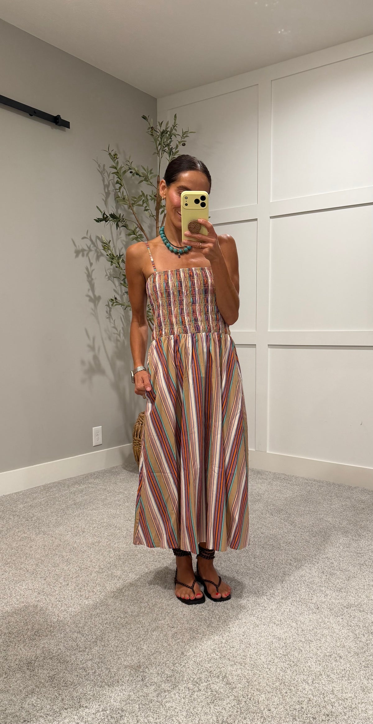 Multicolor Stripe Smocked Maxi Dress | MULTI STRIPE