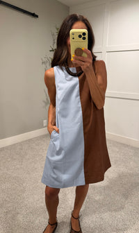 Color Block Shift Dress | Blue/Brown