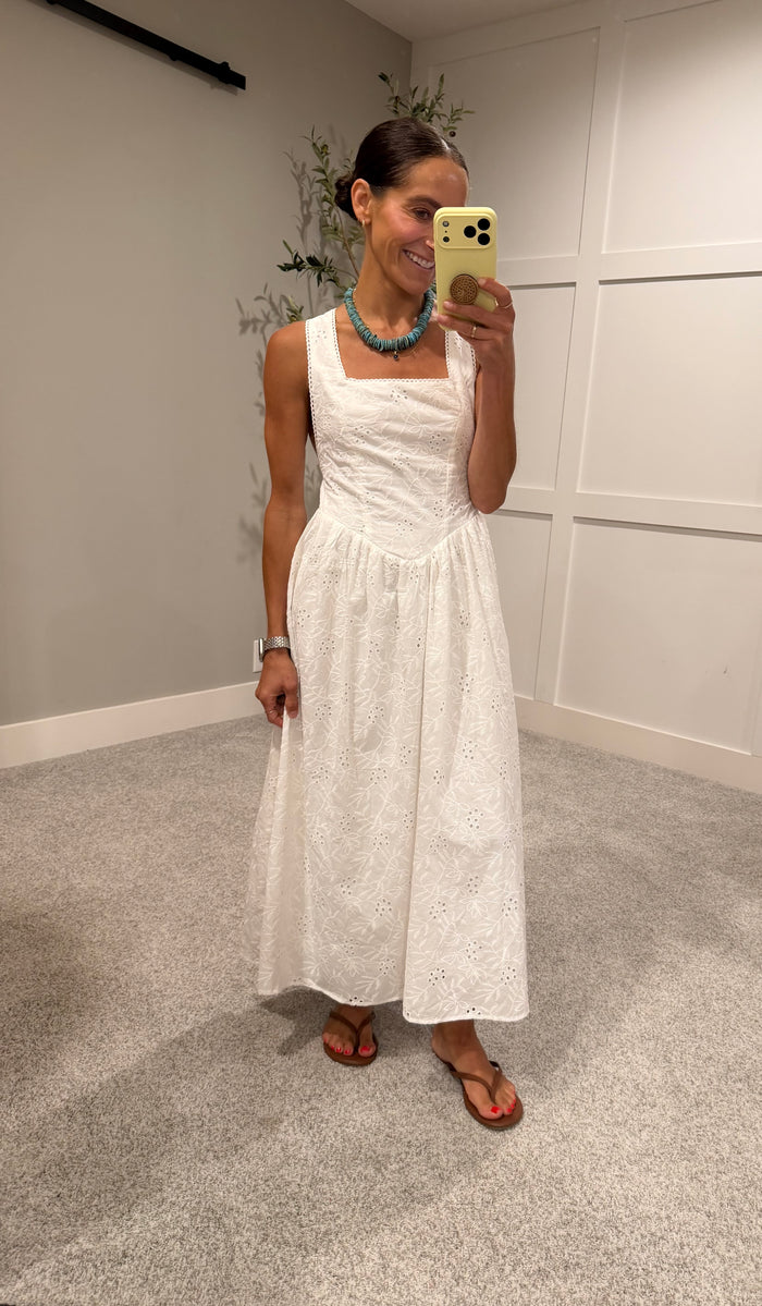 Giana Cross-Back Tie Maxi Dress | White