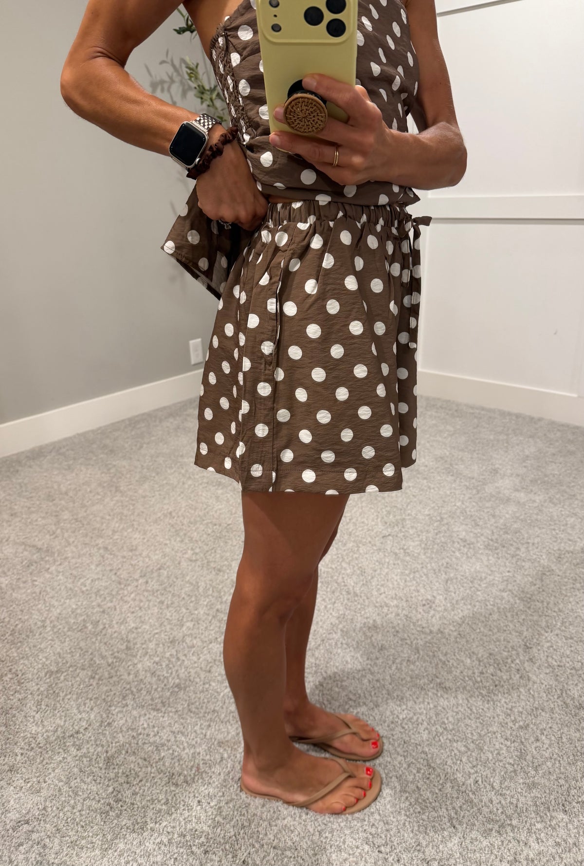 Anita Asymmetric Top Polka Dot Set | Brown