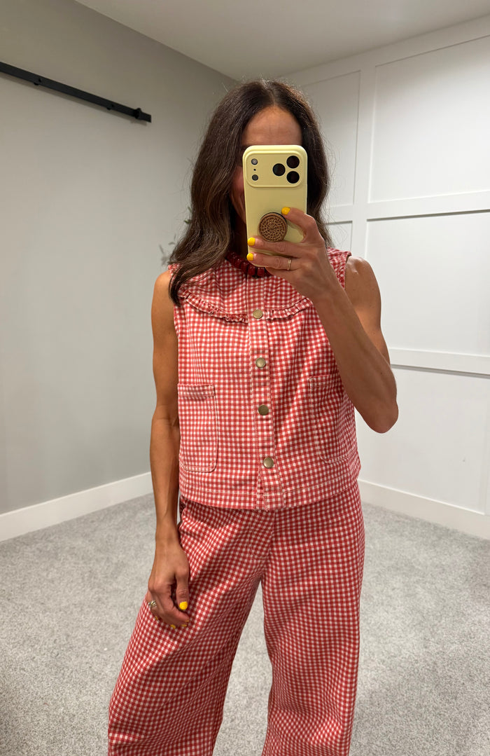Big Red Gingham Vest Top