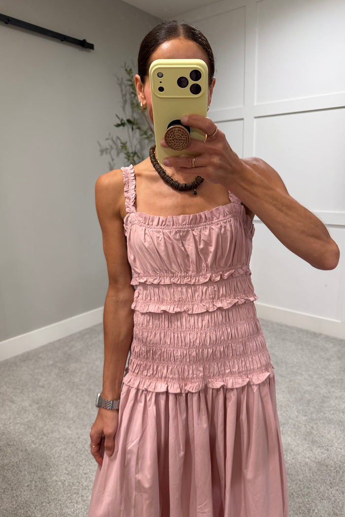 Belle Ruffled Smocked Dress | Dusty Pink