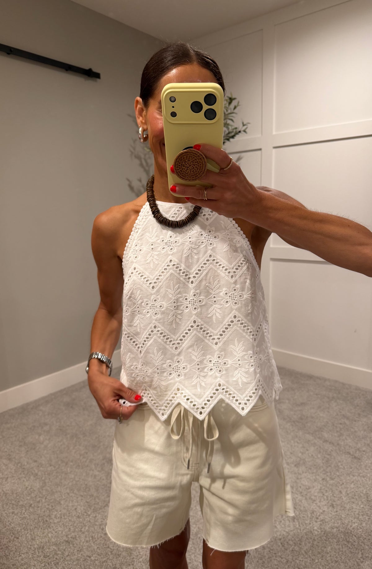 Eyelet Halter Top | White