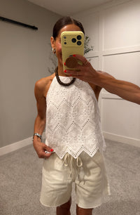 Eyelet Halter Top | White