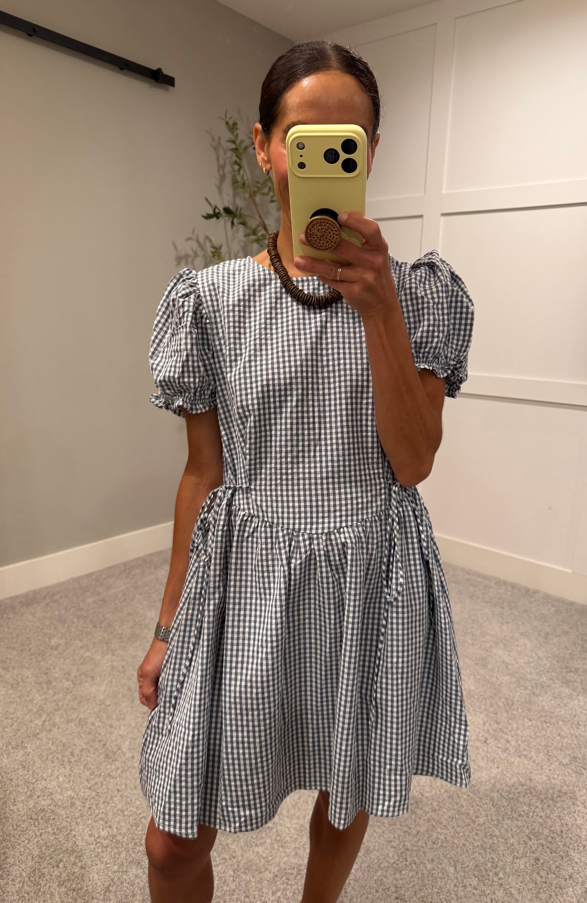 Charlie Gingham Puff Sleeve Dress | Navy Blue