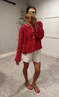 Carrie Cable Knit Sweater | Red