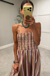 Multicolor Stripe Smocked Maxi Dress | MULTI STRIPE