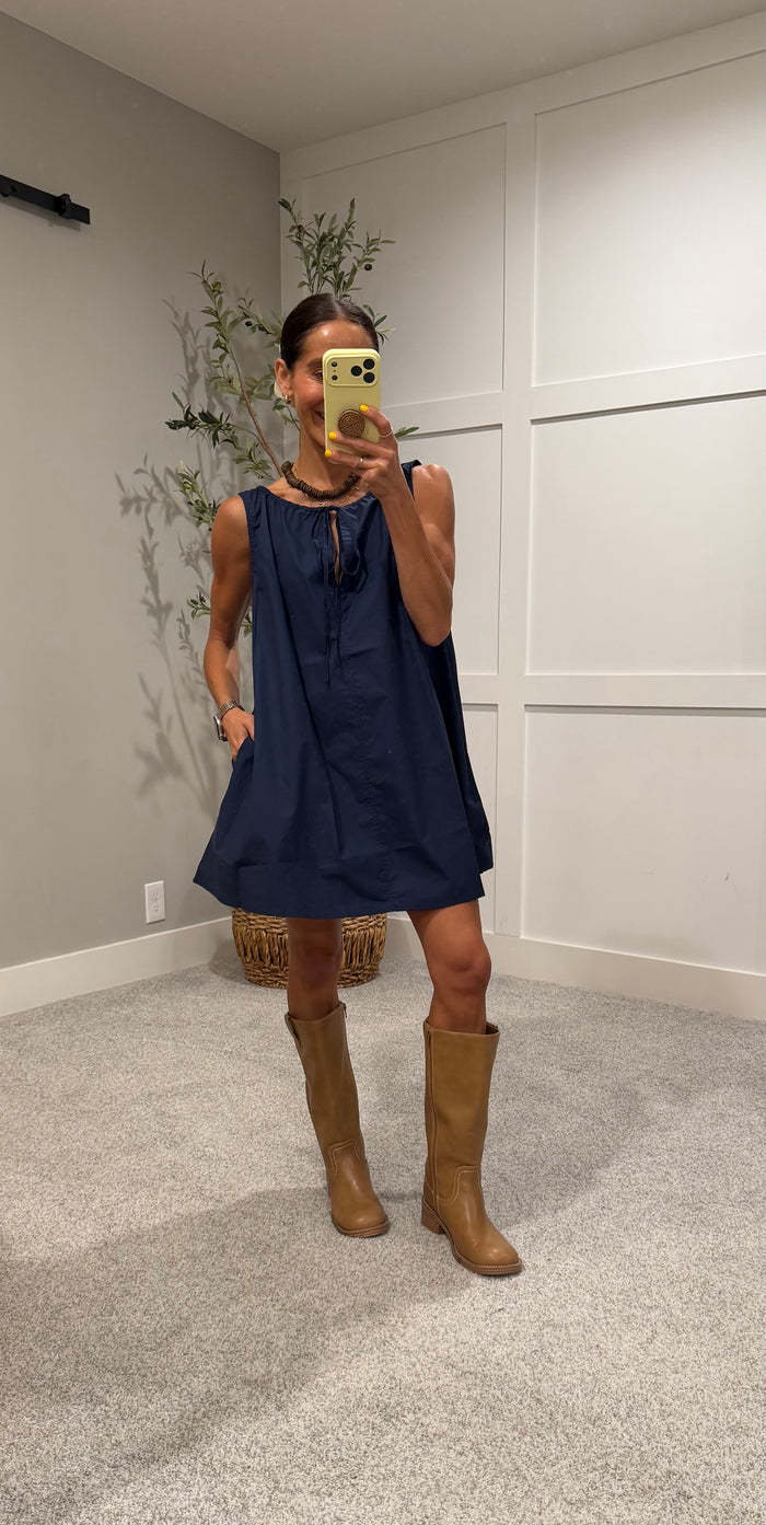 Elena Cotton Mini Dress | Navy