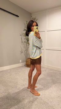 Varley Striped Collared Sweater | Butter/Blue