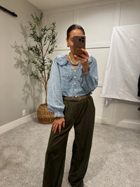 Denim Round Collar Button Down