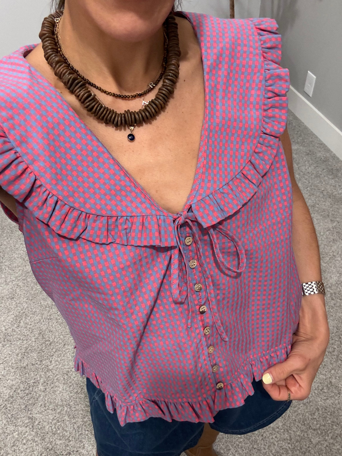 Lizzy Top | Cherry/Blue