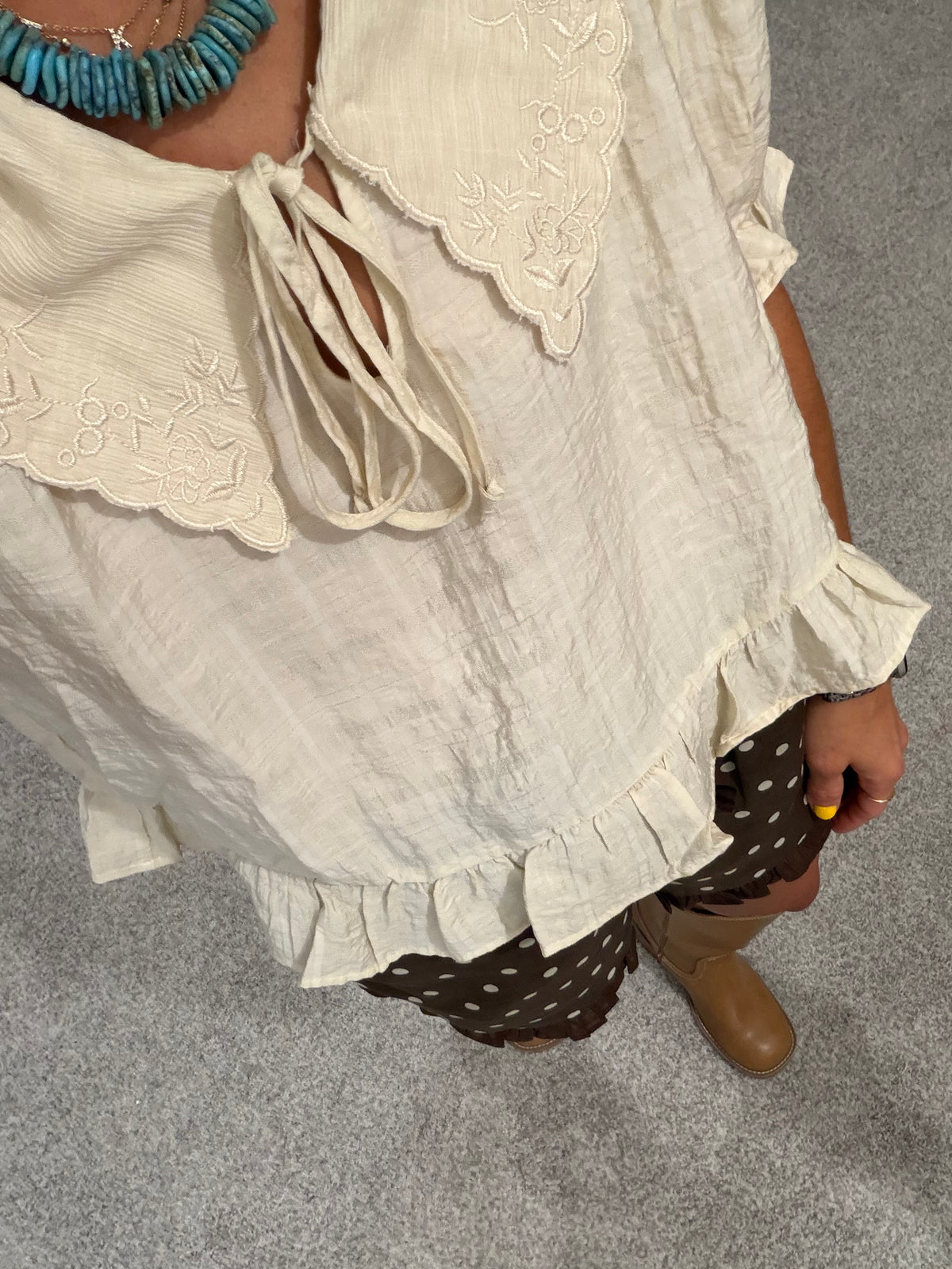 Wilder Cream Embroidered Collar Blouse