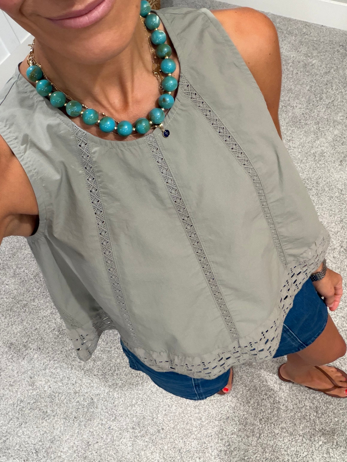 Lace Inset Eyelet Trim Tank | Dry Herb