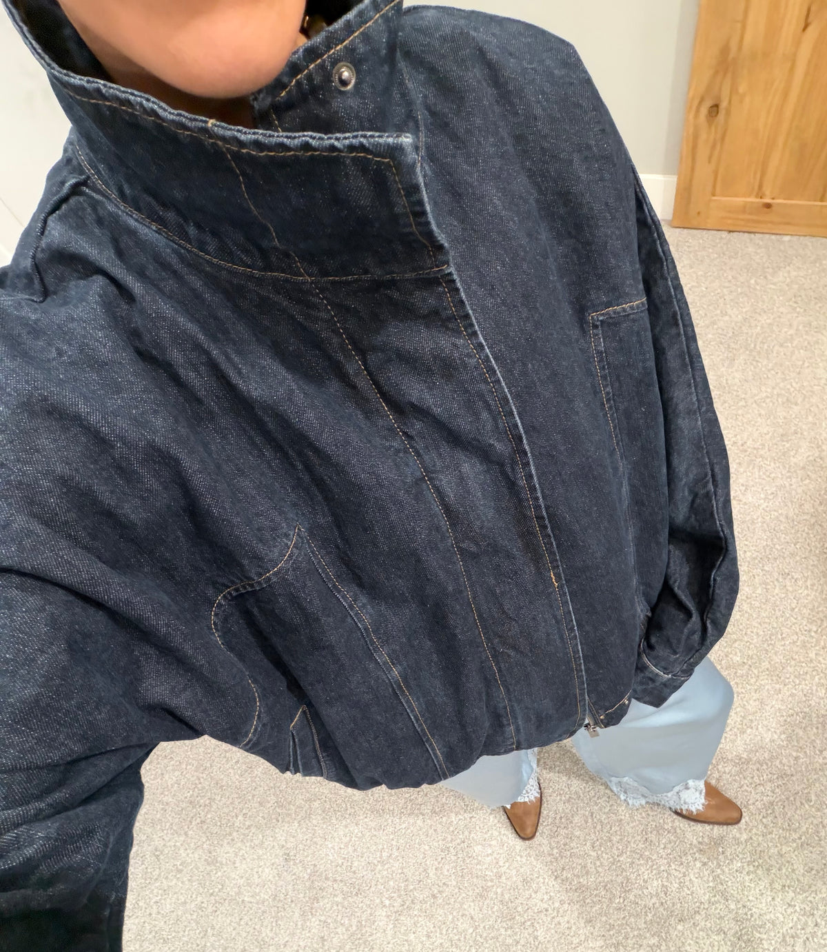Harper High Neck Dark Denim Jacket