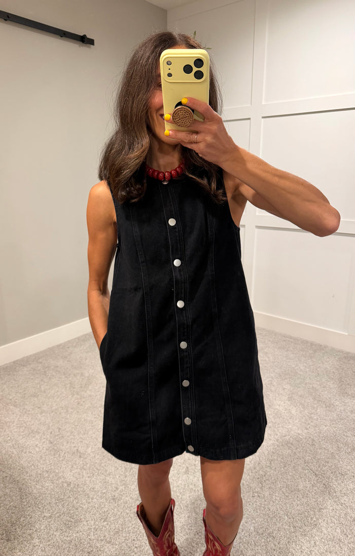 Langley Denim Mini Dress | Washed Black