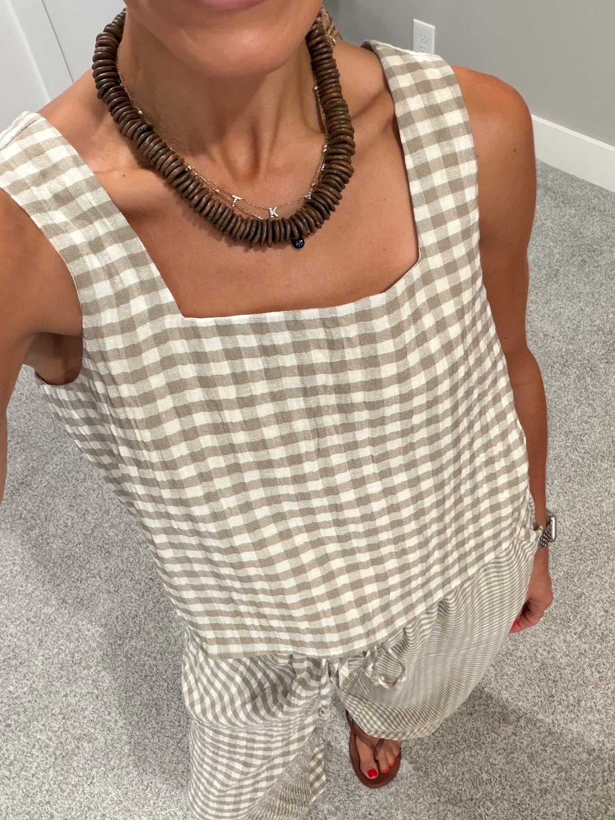 Saylor Gingham Top | Tan/Cream
