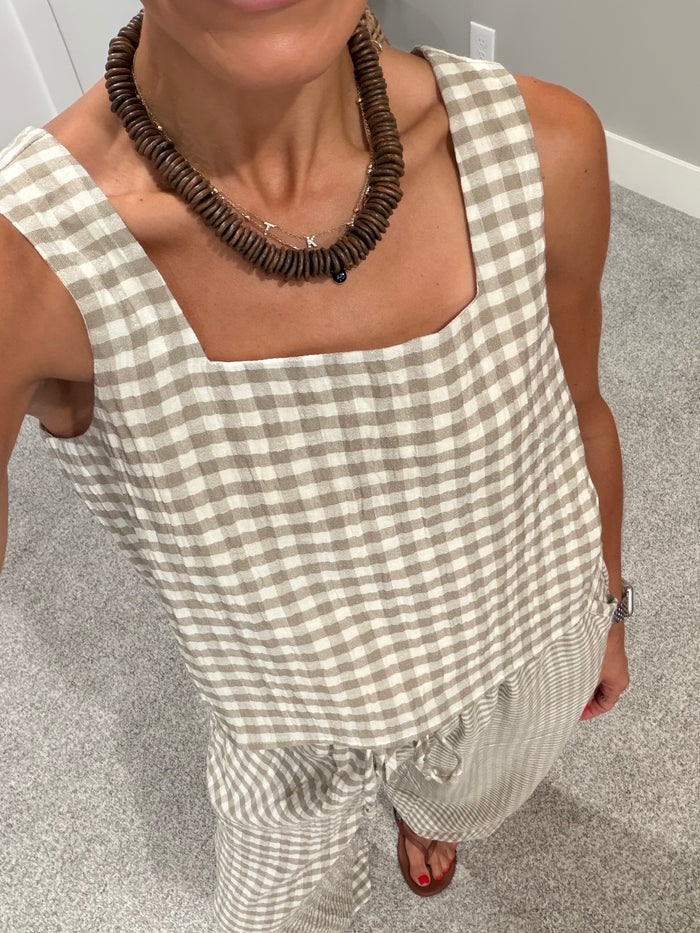 Saylor Gingham Top | Tan/Cream