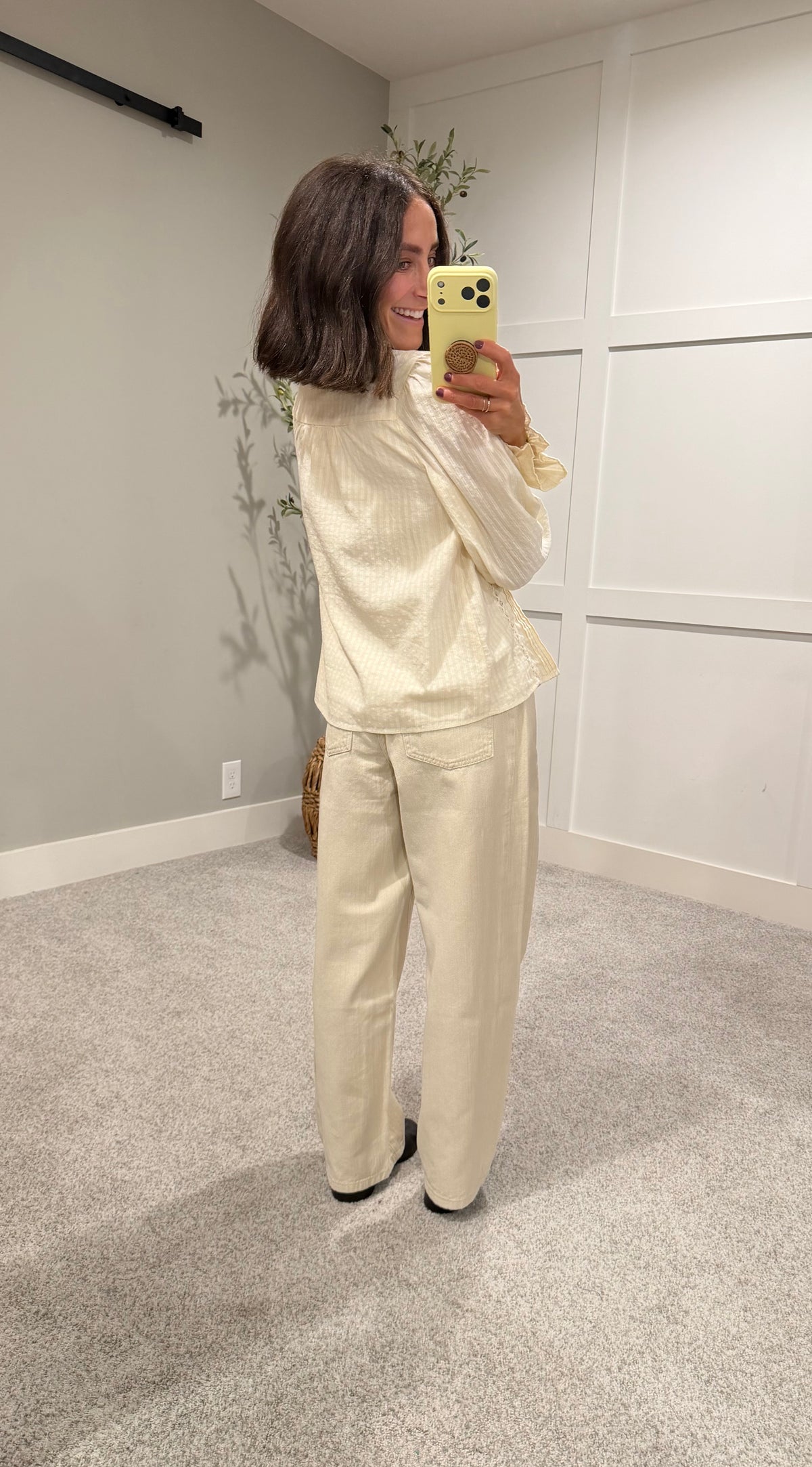 Lace Pintuck Detail Button Blouse | Cream