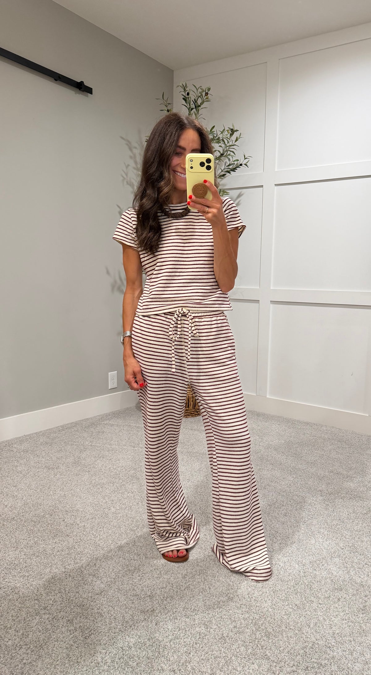 French Terry Striped Set | Burgundy/Cream