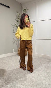 Adele Satin Track Pants | Brown/Light Blue