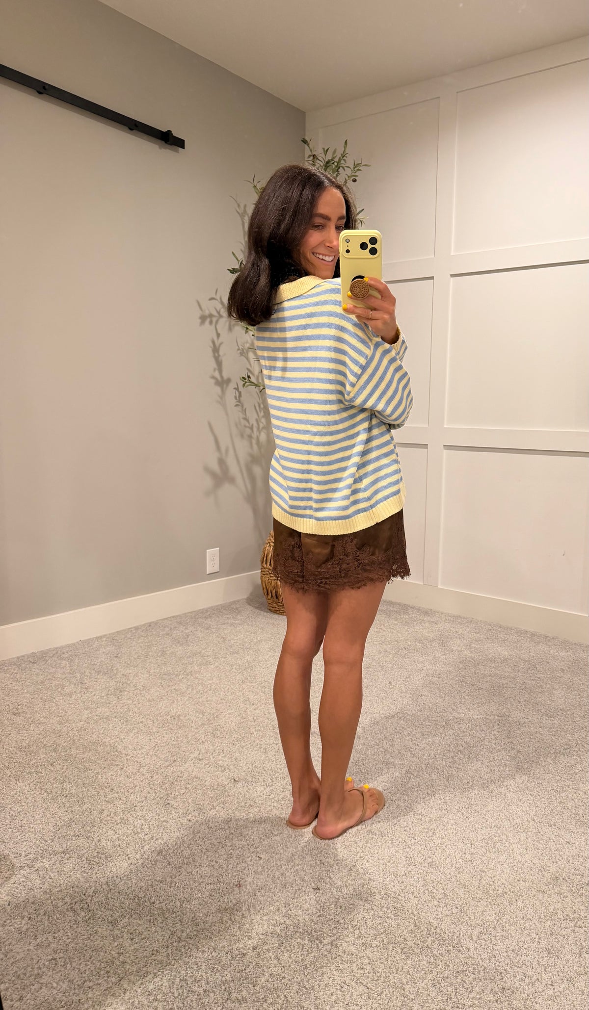 Varley Striped Collared Sweater | Butter/Blue