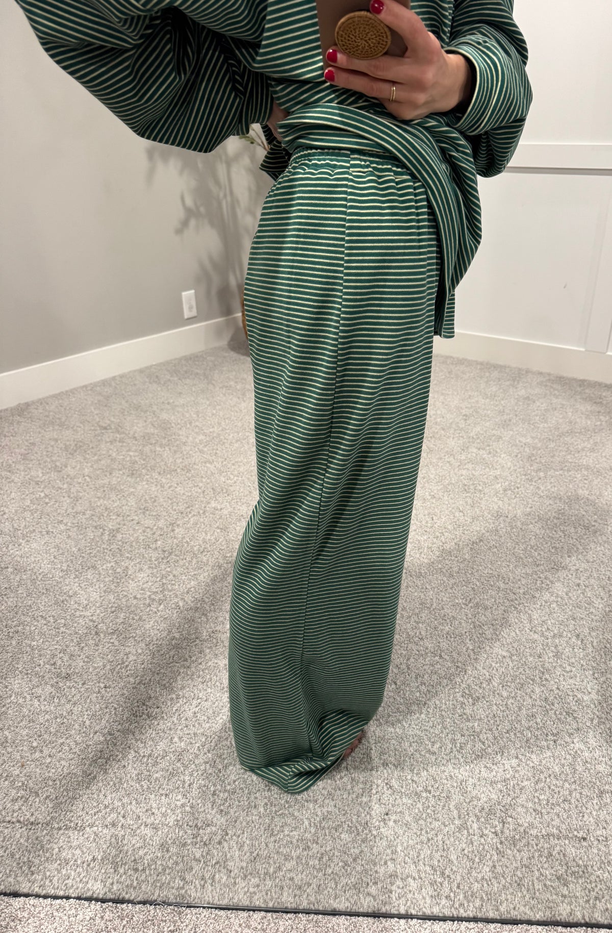 Lounging Brushed Knit Pants | Green/Cream