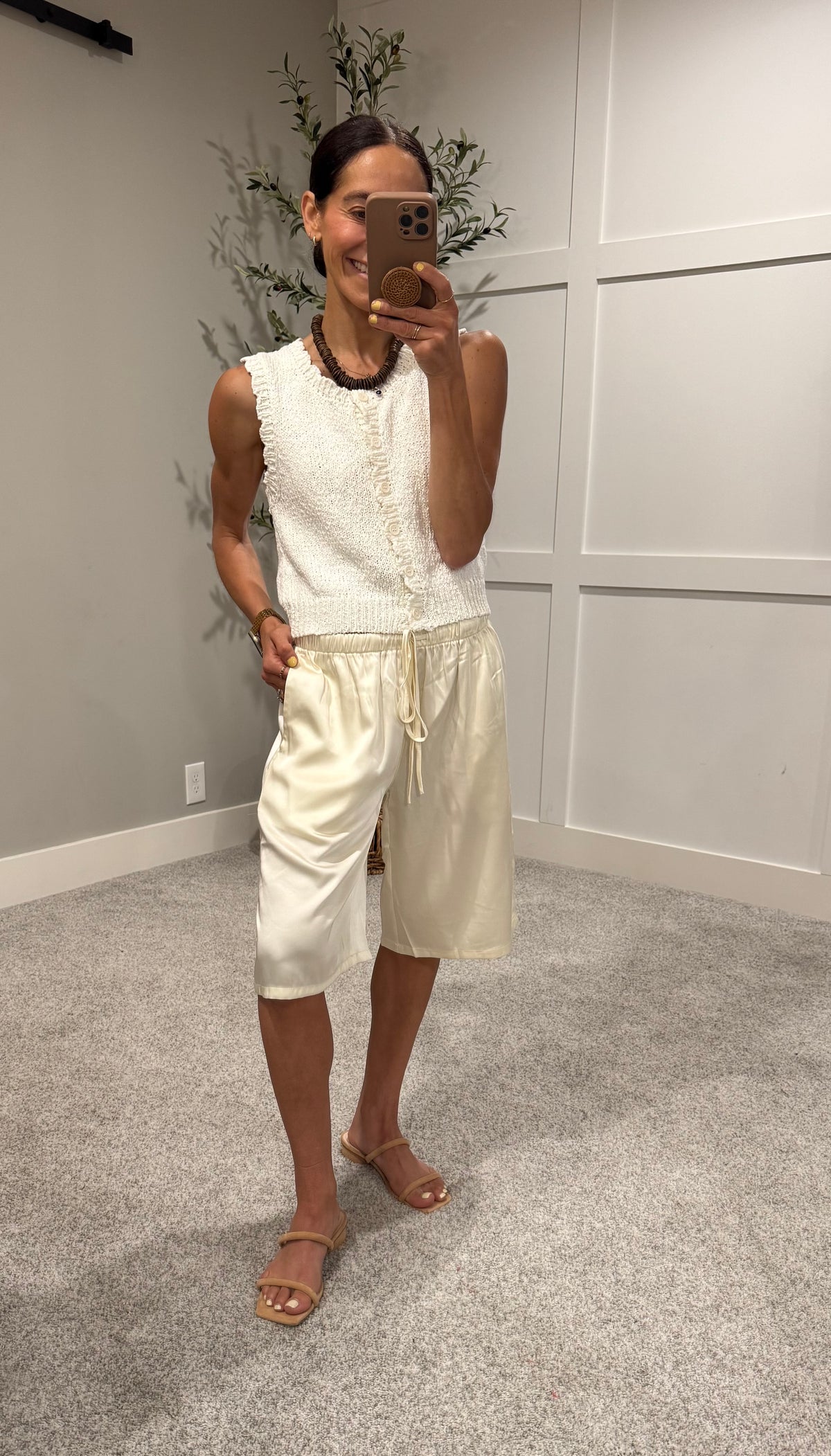 Lily Satin Long Shorts | Cream