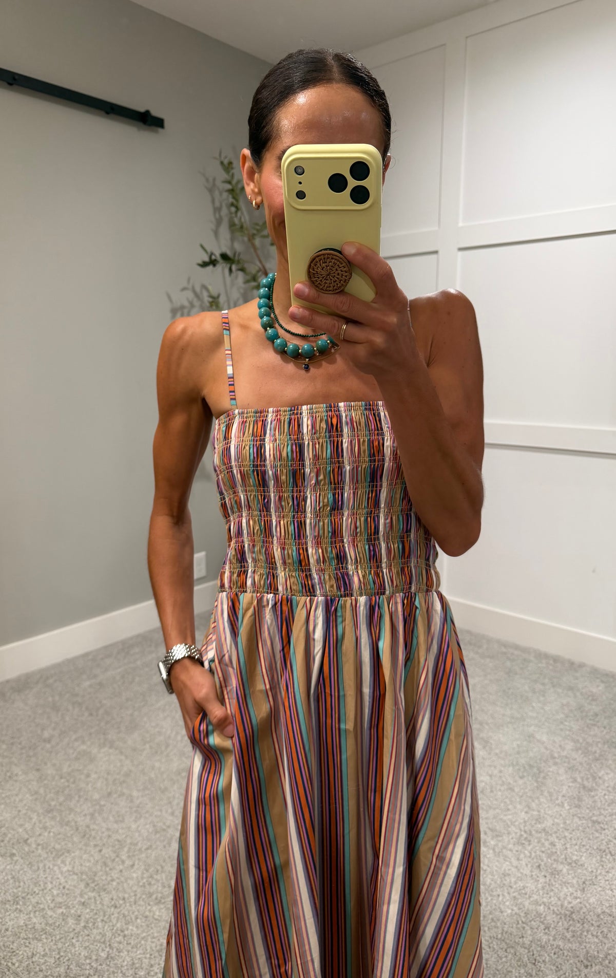 Multicolor Stripe Smocked Maxi Dress | MULTI STRIPE