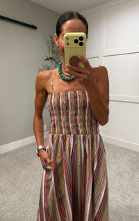 Multicolor Stripe Smocked Maxi Dress | MULTI STRIPE