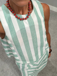 Gina Green Striped Skirt Set